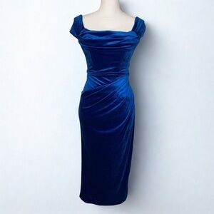 Line and Dot Du Jour Evening Cocktail Dress Velvet Sapphire Blue Women XS NWT